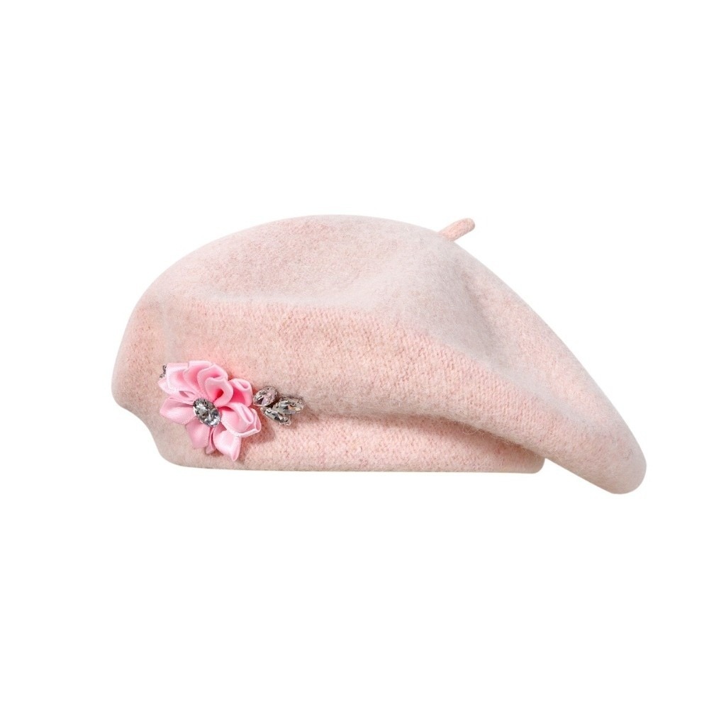 Beret French Wool - Elegante effen wollen baret met bloemen