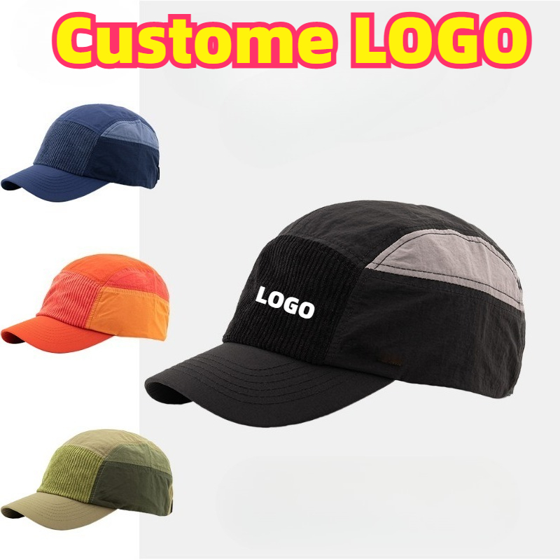 Corduroy Cap 5 Panel - Op maat gemaakte geborduurde logo's, kleurgeblokte
