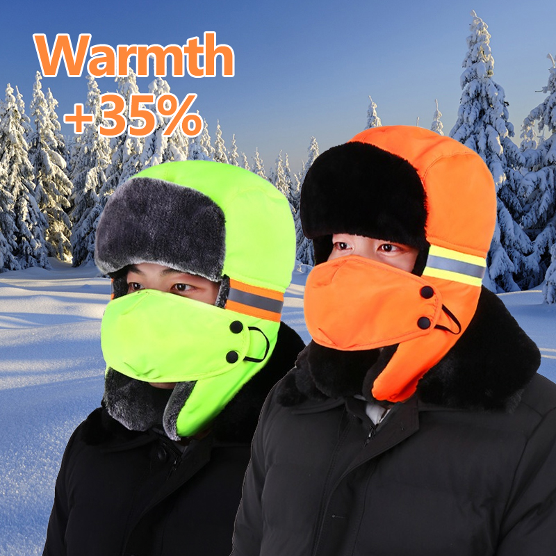 Winter Trapper Hat - Wintertrapperhoed met oorkleppen Oranje en fluorescerende