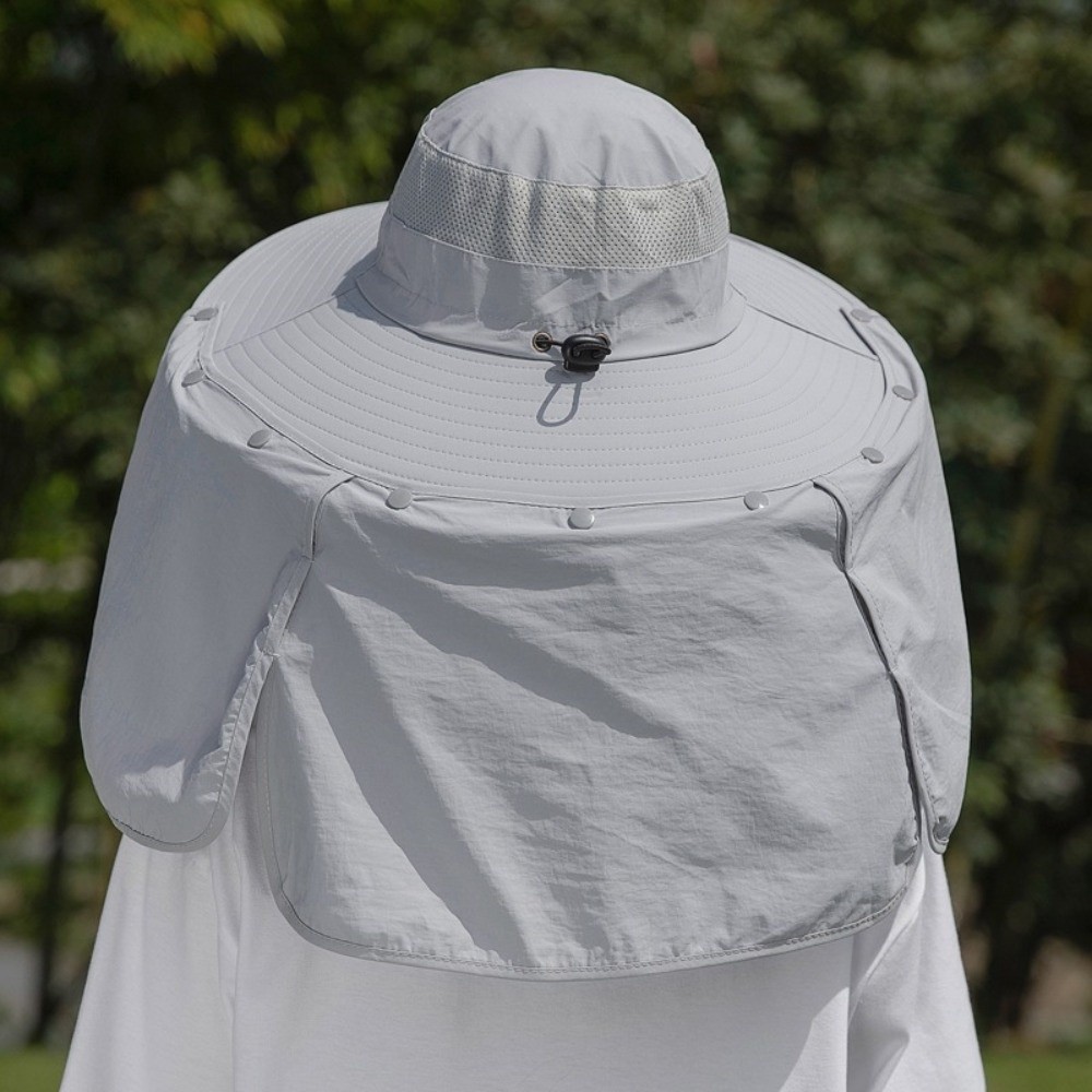 Bucket Hat Cotton - Eenvoudige stoffen herenzonnehoed Nekbescherming Afneembare sjaal