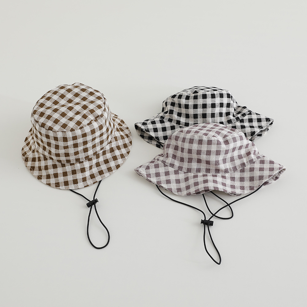 Bucket Hat Cotton - Brede rand herfstzonnehoed baby geruite print