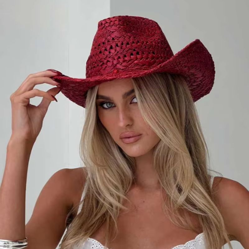 Cowboy Hat Straw - Cowboyhoed rode handgeschilderde zomer strohoed mannen
