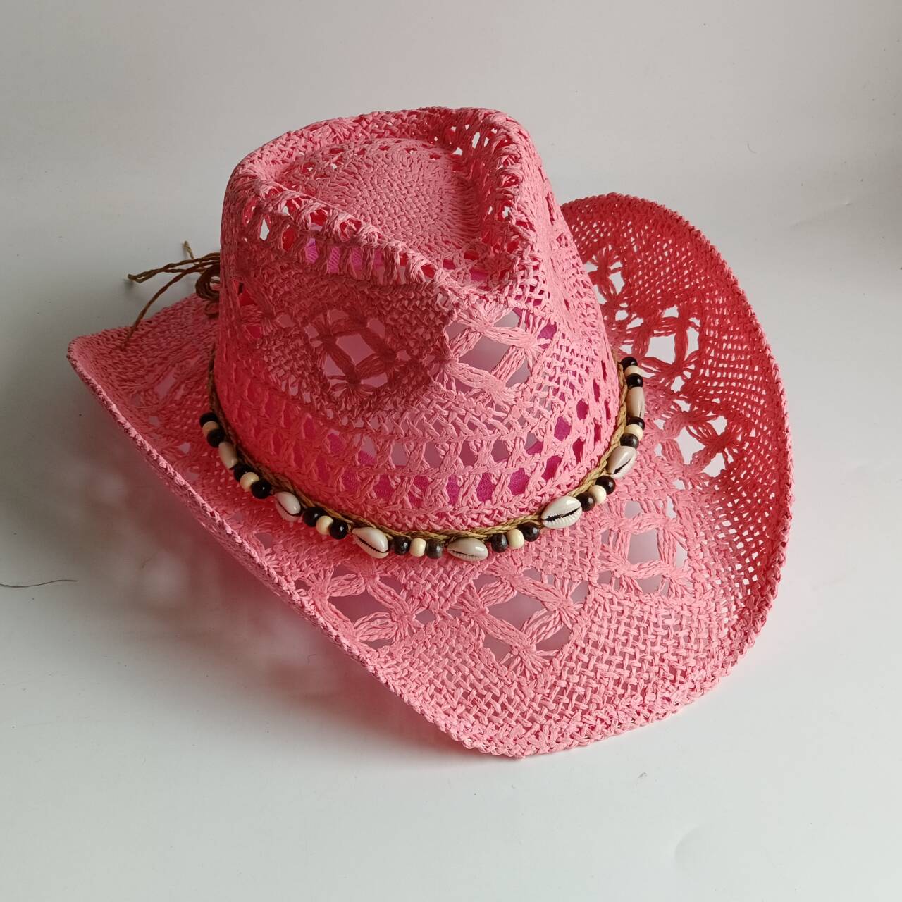 Cowboy Hat Straw - Roze cowboy strohoed holle handgemaakte cowboy