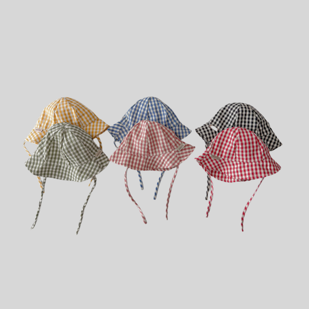 Bucket Hat Cotton - Ins stijl geruite baby-emmerhoed lente zomer
