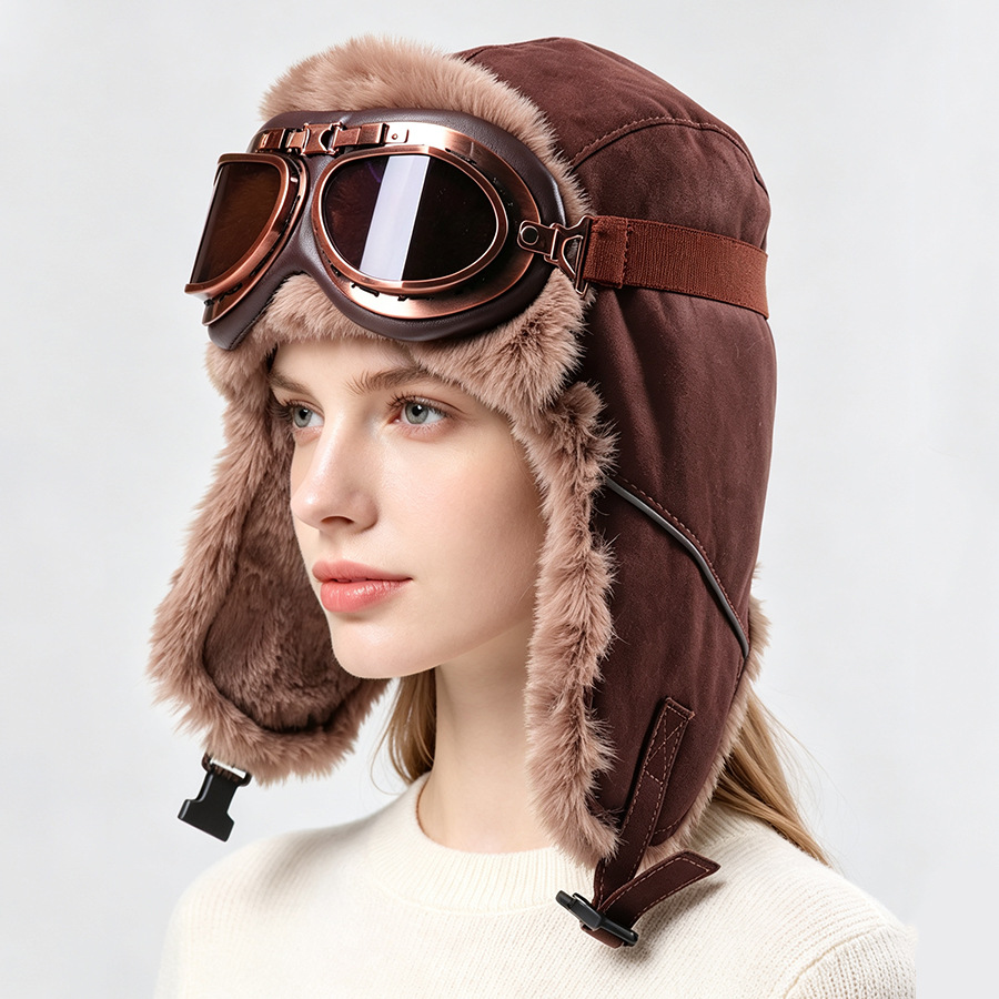 Winter Trapper Hat - Vintage aviatorhoed met bril, dik gevoerd,